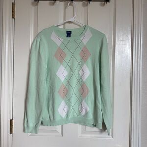 Izod Light Green Sweater with Argyle Design
